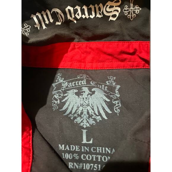 Y2K Sacred Cult Grunge Style Rhinestone Button Down Shirt Size Large - Picture 7 of 7